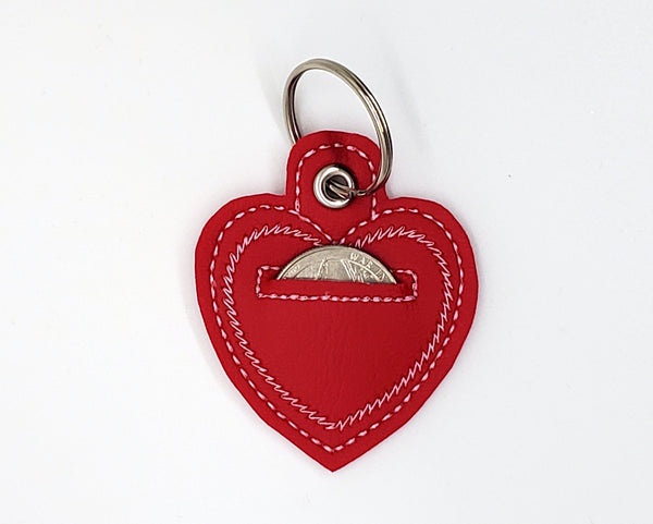 Red (pink stitching) Heart Shaped Quarter Keeper - Coin Keeper