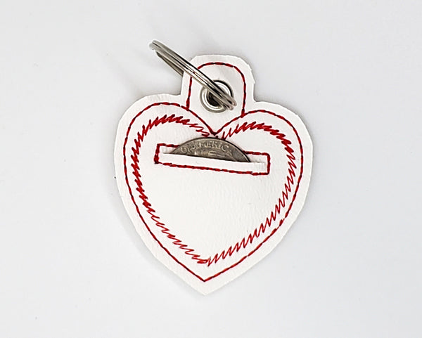 White (red stitching) Heart Shaped Quarter Keeper - Coin Keeper