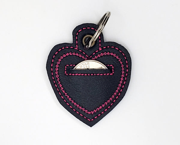 Black (pink thread) Heart Shaped Quarter Keeper - Coin Keeper