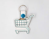 Grocery Store Quarter Keeper - Grocery Cart Quarter Holder Keychain - White with Teal Stitching