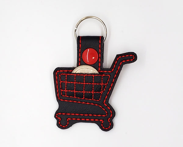 Grocery Store Quarter Keeper - Grocery Cart Quarter Holder Keychain - Black with Red Stitching