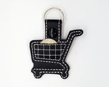 Grocery Store Quarter Keeper - Grocery Cart Quarter Holder Keychain - Black with White Stitching