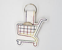 Grocery Store Quarter Keeper - Grocery Cart Quarter Holder Keychain - White with Rainbow Stitching