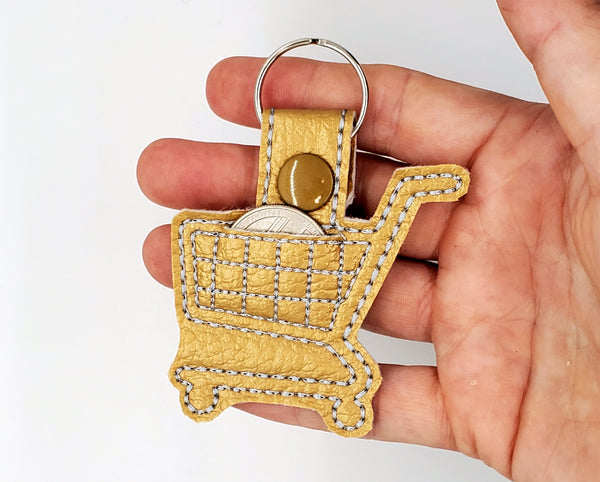 Grocery Store Quarter Keeper - Grocery Cart Quarter Holder Keychain - Gold with Silver Thread