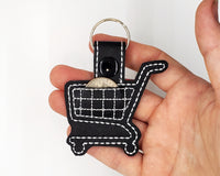 Grocery Store Quarter Keeper - Grocery Cart Quarter Holder Keychain - Black with White Stitching