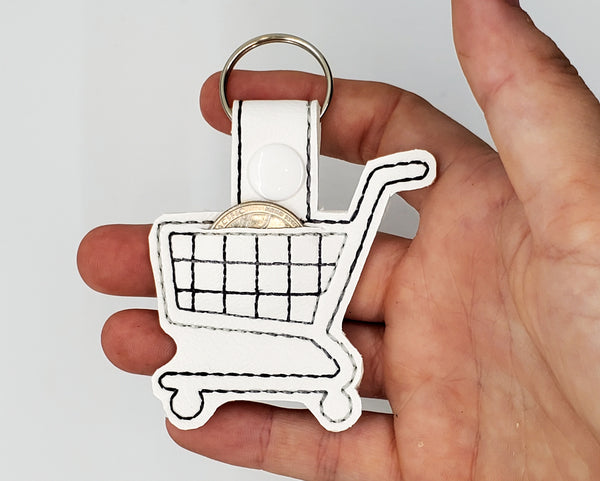 Grocery Store Quarter Keeper - Grocery Cart Quarter Holder Keychain - White with Black Stitching