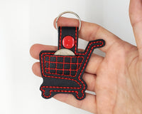 Grocery Store Quarter Keeper - Grocery Cart Quarter Holder Keychain - Black with Red Stitching