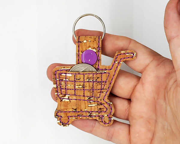 Grocery Store Quarter Keeper - Grocery Cart Quarter Holder Keychain - Cork with Purple Stitching