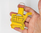 Grocery Store Quarter Keeper - Grocery Cart Quarter Holder Keychain - Yellow with Rainbow Stitching