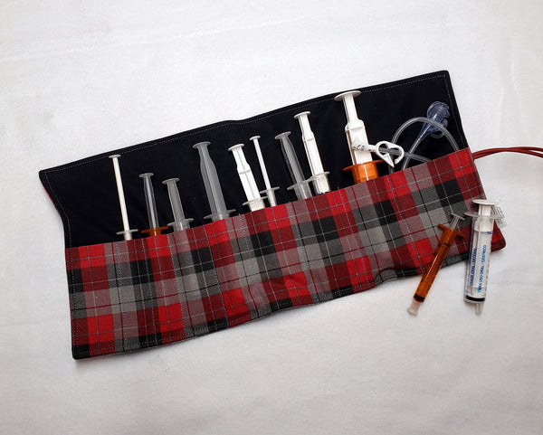 Red Black Gray Plaid Syringe Holster. Ready to Ship.