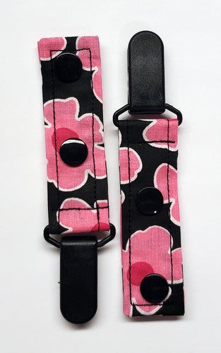 Cord Clip - Black Pink Floral. Single Clip, Ready to Ship.