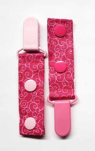 Cord Clip - Pink Scroll. Single Clip, Ready to Ship.