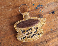 Coffee Emergency Keychain: Gold