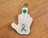 Handprint with Ribbon Keychain - Any color ribbon, hand, vinyl. Custom made.