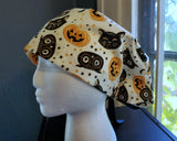 Fun Halloween Scrub Cap, Surgical Cap. Pixie/Ponytail Style. Covers long hair. Ready to Ship.