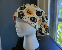 Fun Halloween Scrub Cap, Surgical Cap. Pixie/Ponytail Style. Covers long hair. Ready to Ship.