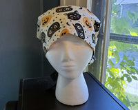 Fun Halloween Scrub Cap, Surgical Cap. Pixie/Ponytail Style. Covers long hair. Ready to Ship.