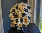 Fun Halloween Scrub Cap, Surgical Cap. Pixie/Ponytail Style. Covers long hair. Ready to Ship.