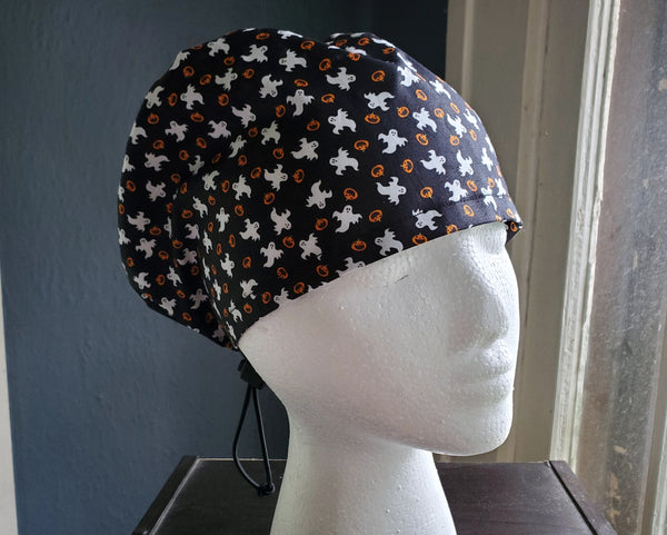 Fun Halloween Ghosts Scrub Cap, Surgical Cap. Jessica Style with elastic. Covers long hair. Ready to Ship.