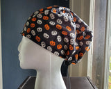 Pumpkins Halloween Scrub Cap, Surgical Cap. Jessica Style with elastic. Covers long hair. Ready to Ship.