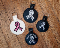 Zebra Awareness Ribbon Keychain - with or without words - Any color ribbon. Custom made.