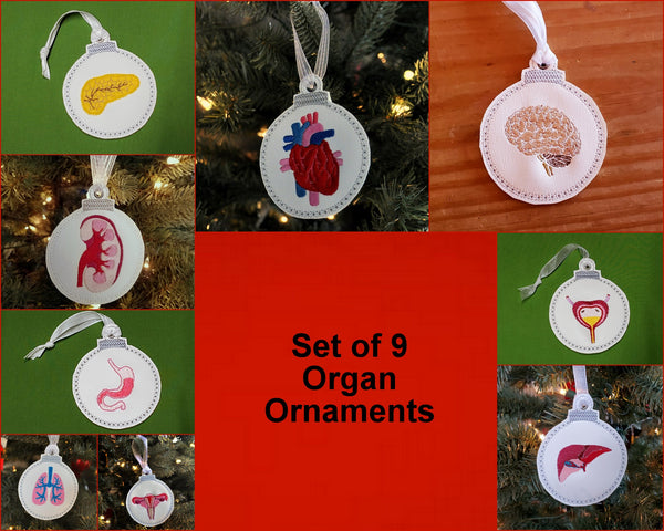 Set of Nine Organ Christmas Ornaments