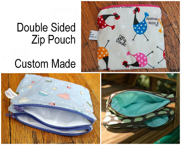 Double-Sided Waterproof Zip Pouch - so many uses. Custom Made.