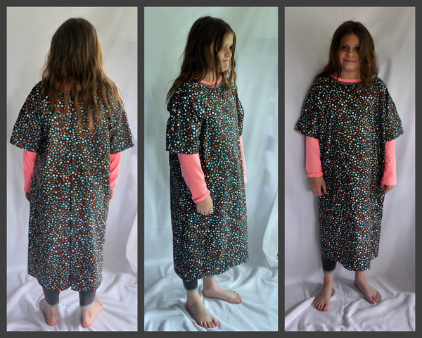 Size 8/10 Gray with Bright Dots Hospital Gown. Ready to Ship