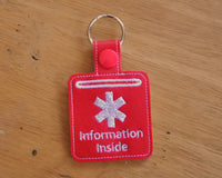 Medical Alert Keychain, Key Fob. Medical Information Inside.