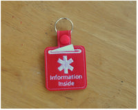 Medical Alert Keychain, Key Fob. Medical Information Inside.