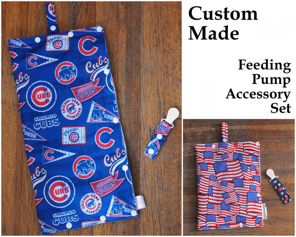 SET of Custom Made Feeding Tube Accessories - Insulated Feeding Pump Bag Cover + Cord Clip