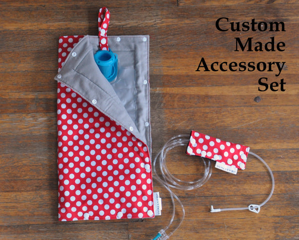 SET of Custom Made Feeding Tube Accessories - insulated feeding pump bag cover and connector cover - pick your fabric
